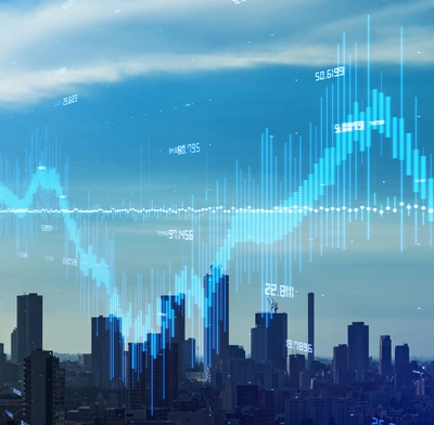 Price chart over night cityscape
