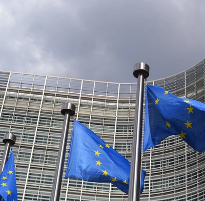 EU flags fly outside the European Commission Berlaymont building