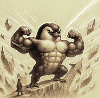Large penguin with muscles