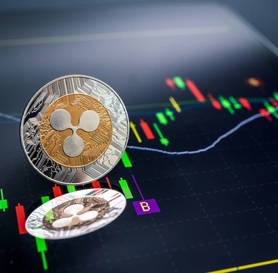 Depiction of an XRP coin and price graph